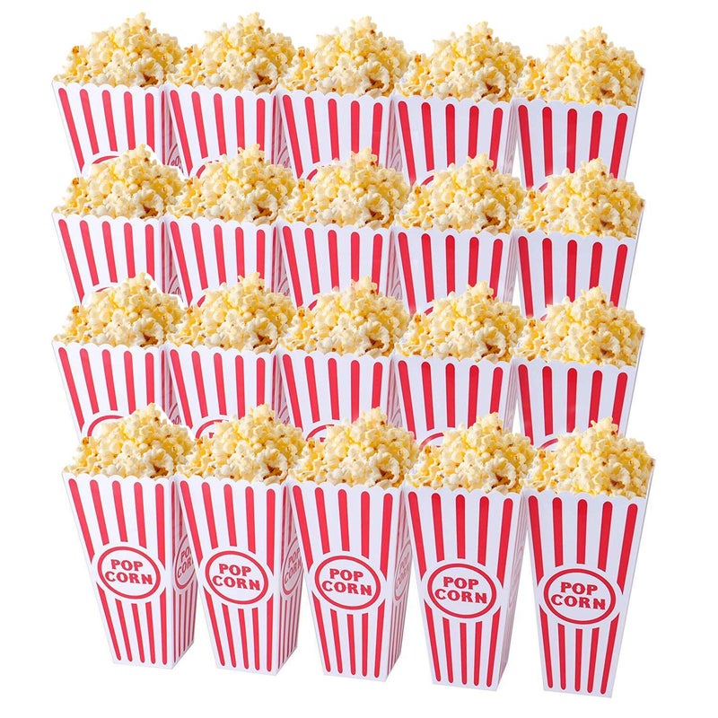 Tebery 20 Pack Plastic Open-Top Popcorn Boxes Reusable Movie Theater Style Popcorn Container Set -7.7" Tall x 4" Square - Image 1